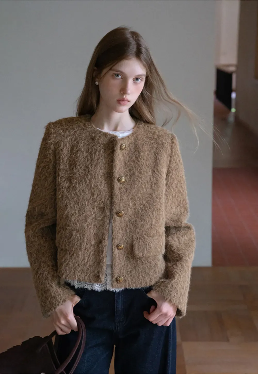 Fuzzy Button Up Jacket