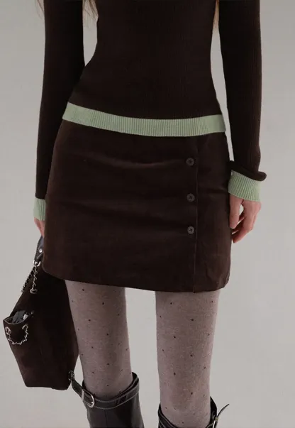 Corduroy Button Front Mini Skirt