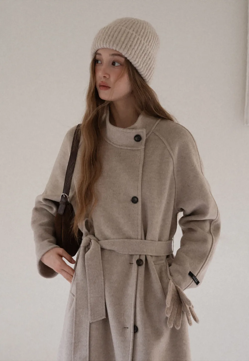 Wool Blend Belted Coat with Scarf Detail