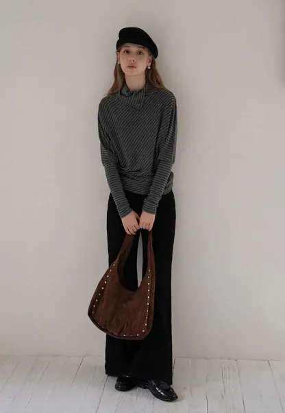 Striped High Neck Relaxed Fit Top