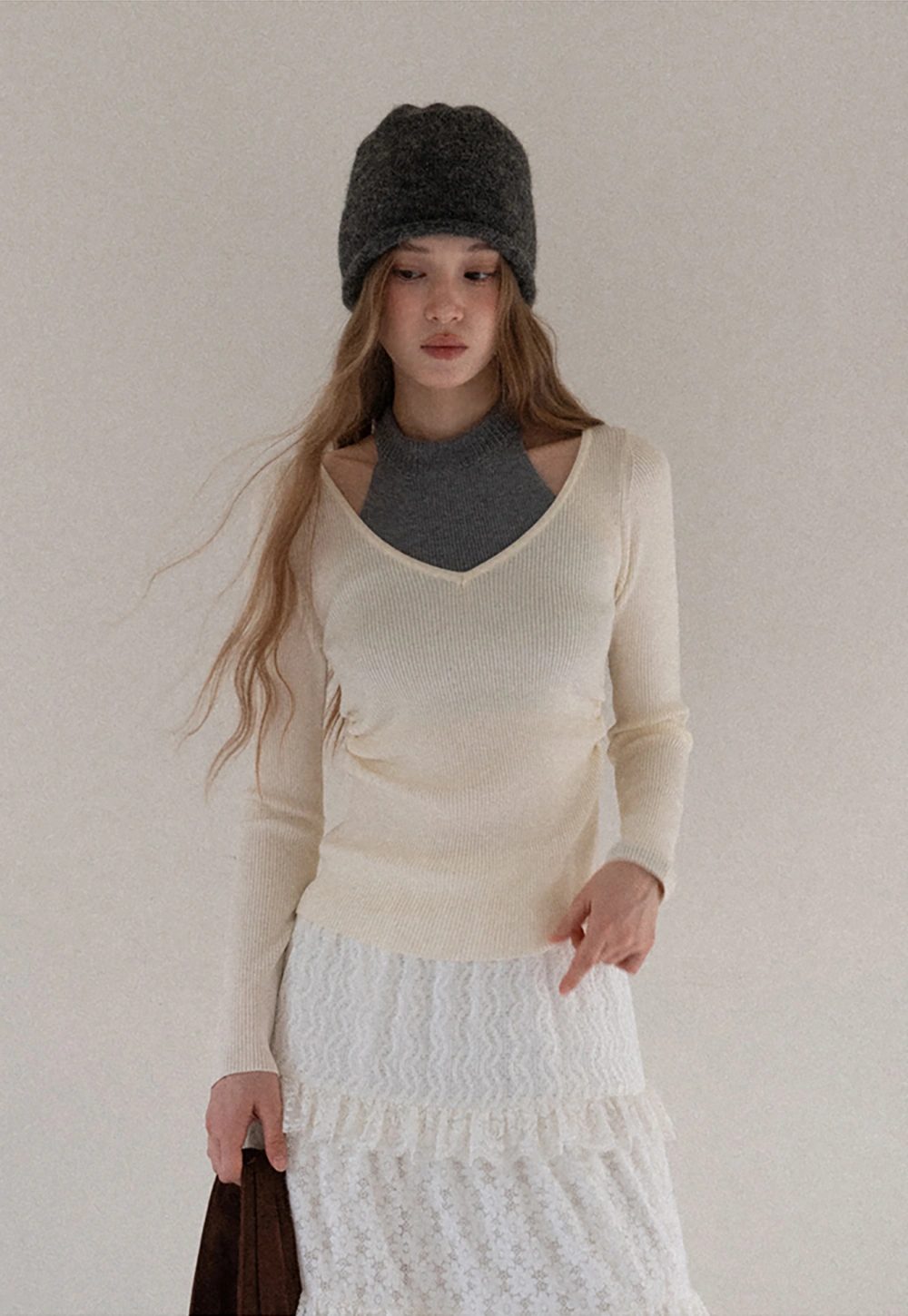 Women Cut Out High Neck Knit Pullover Slim Fit