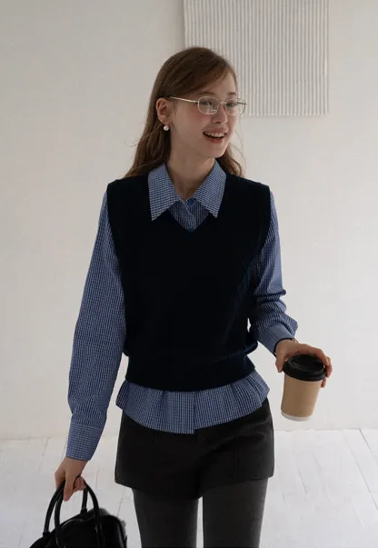 Women Vintage V Neck Knit Sleeveless Sweater