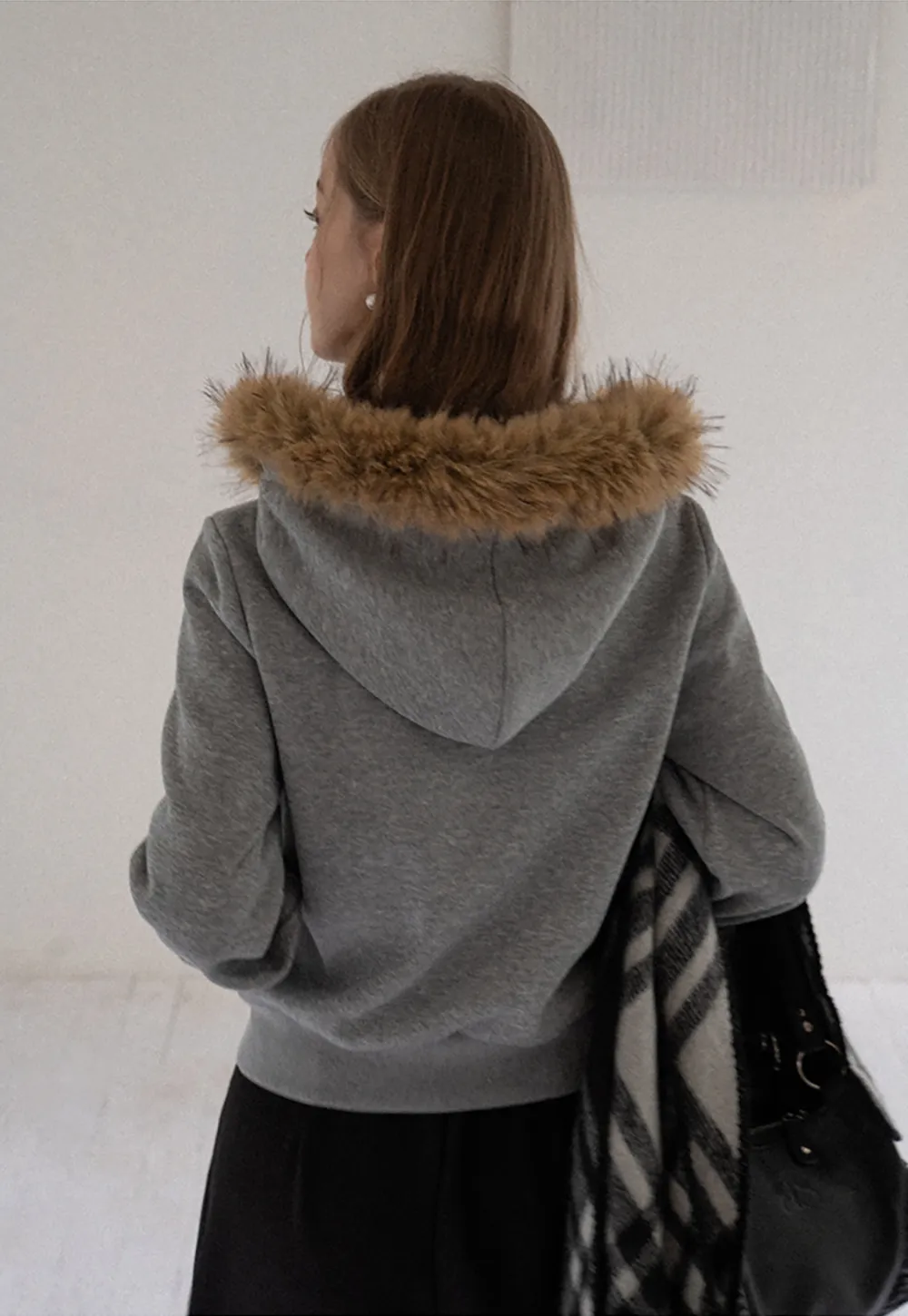 Faux Fur Trim Zip Up Hoodie