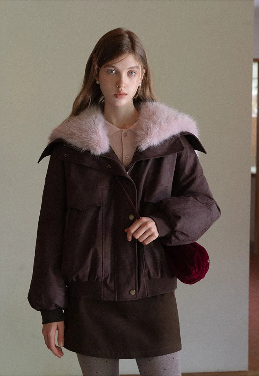 Women Faux Suede A-line Mini Skirt High Waist