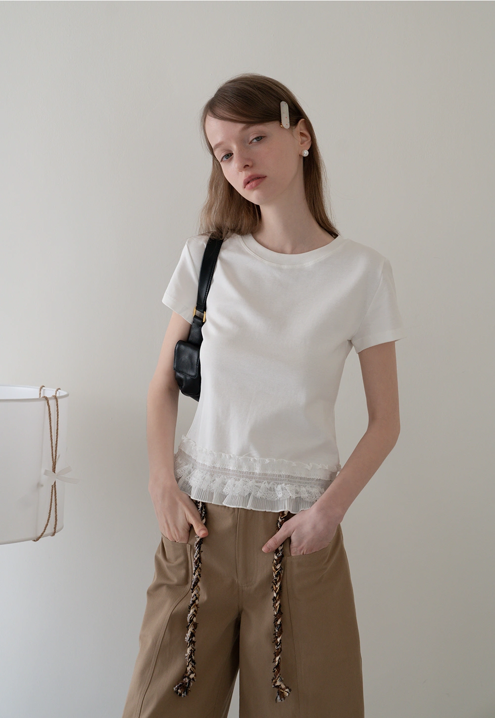 Lace Trim Fitted T-Shirt