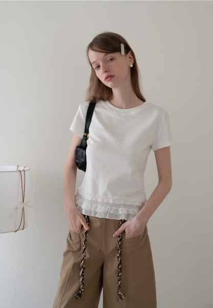 Lace Trim Fitted T-Shirt