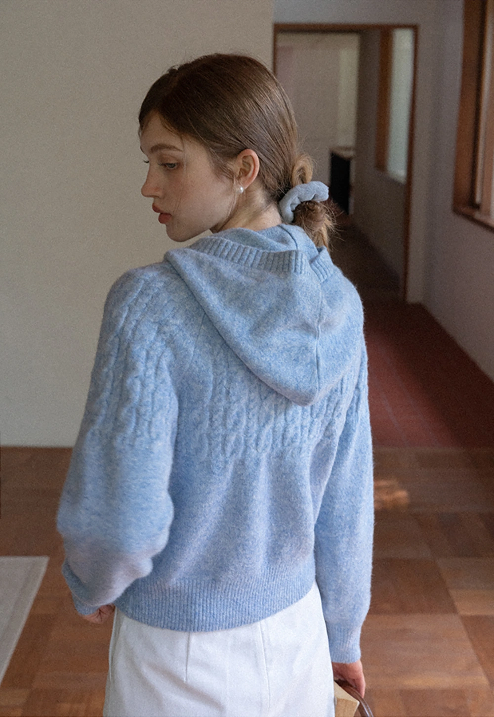 Women Winter Cable Knit Hooded Pullover