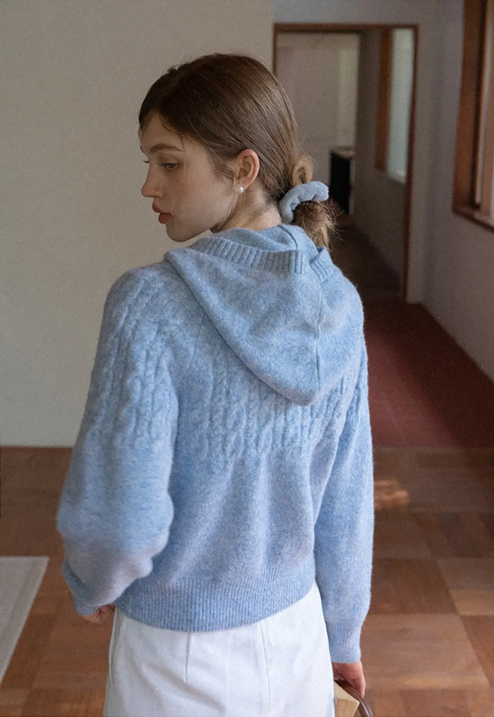 Women Winter Cable Knit Hooded Pullover