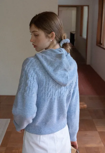 Women Winter Cable Knit Hooded Pullover