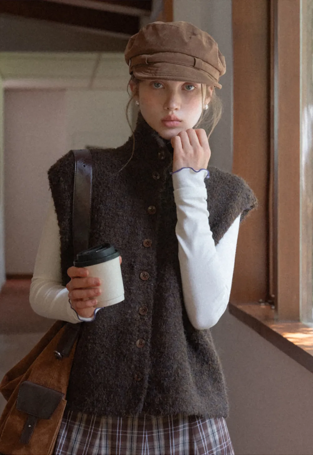 Button-Up Knit Vest with Collar