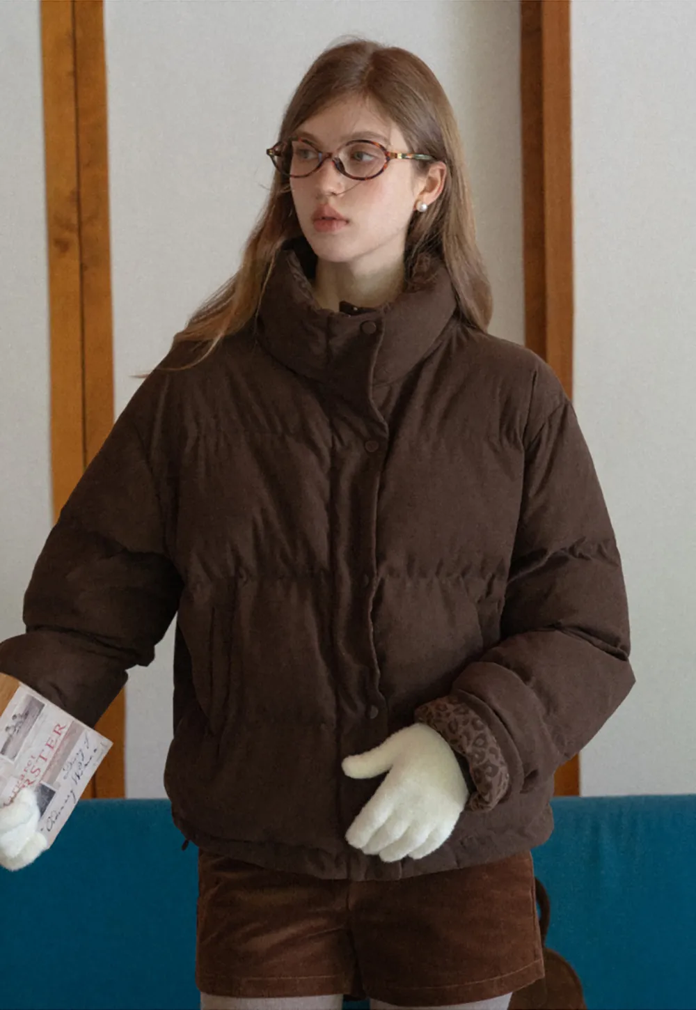 Short Puffer Jacket with High Neck