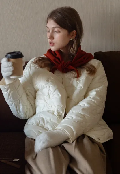 Round Neck Quilted Jacket Women Casual Outerwear