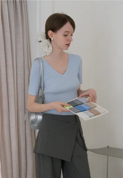 V-Neck Ribbed Knit Top