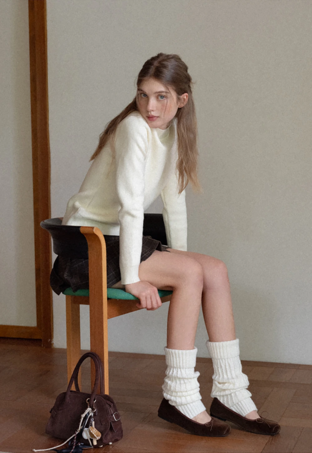 Womens Plaid Pleated Mini Skirt with Button Detail