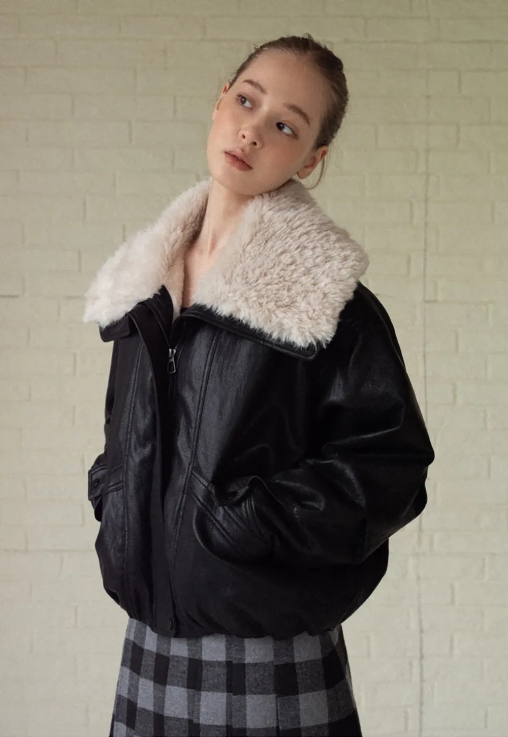 Faux Leather Jacket with Faux Fur Collar
