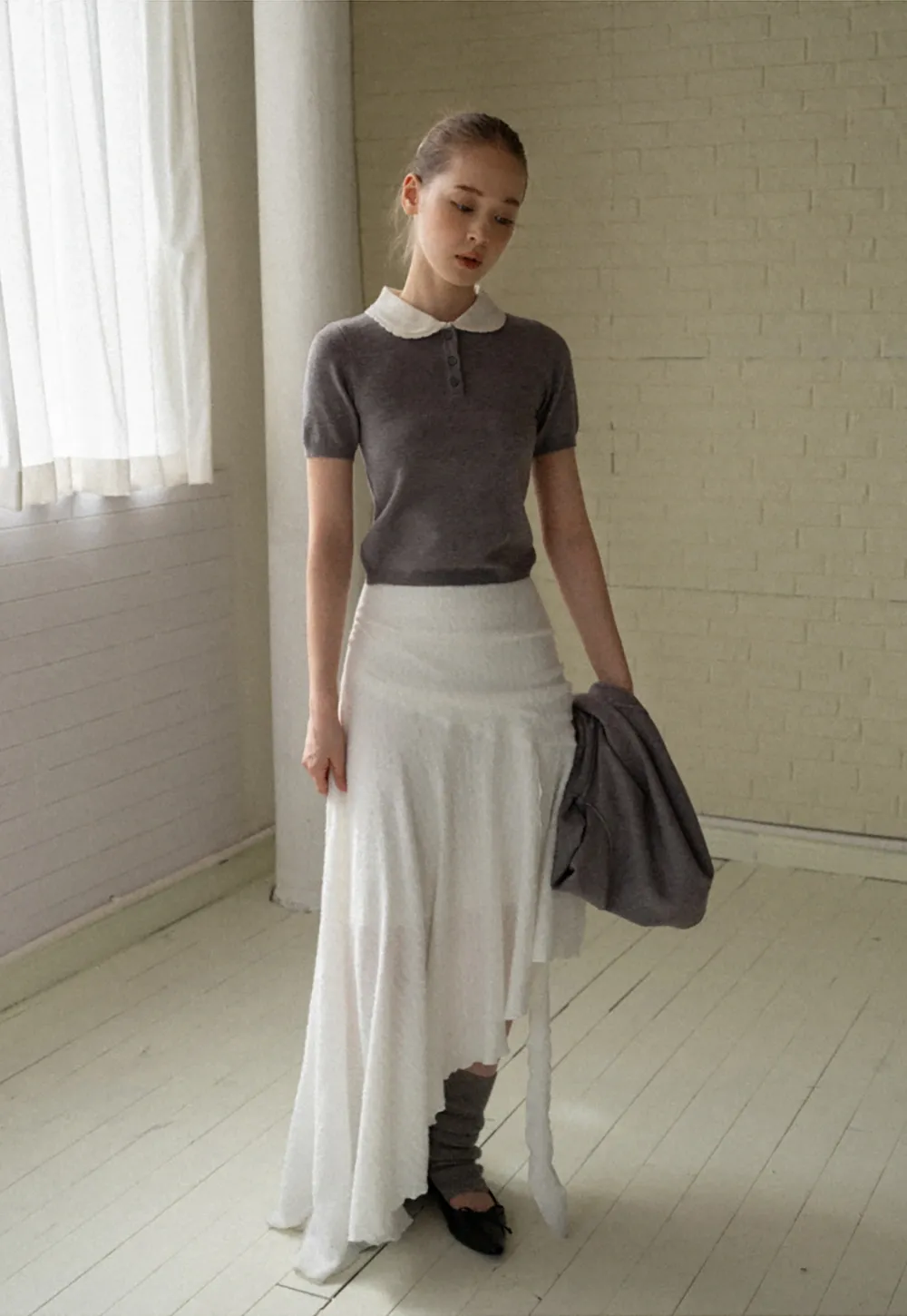 Women Knit Cardigan and Collar Button-Down Top