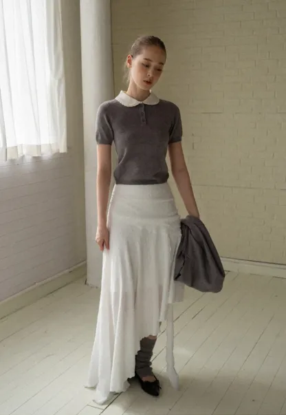 Women Knit Cardigan and Collar Button-Down Top