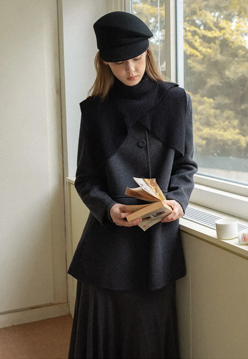 Ruched Waist Long Sleeve Midi Dress