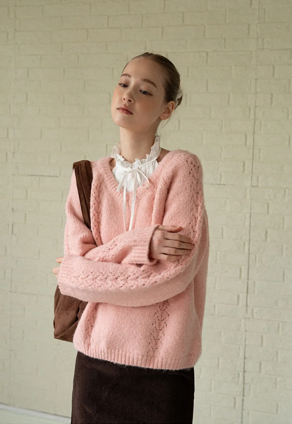 Women White Ruffle Collar Button-Down Crop Top