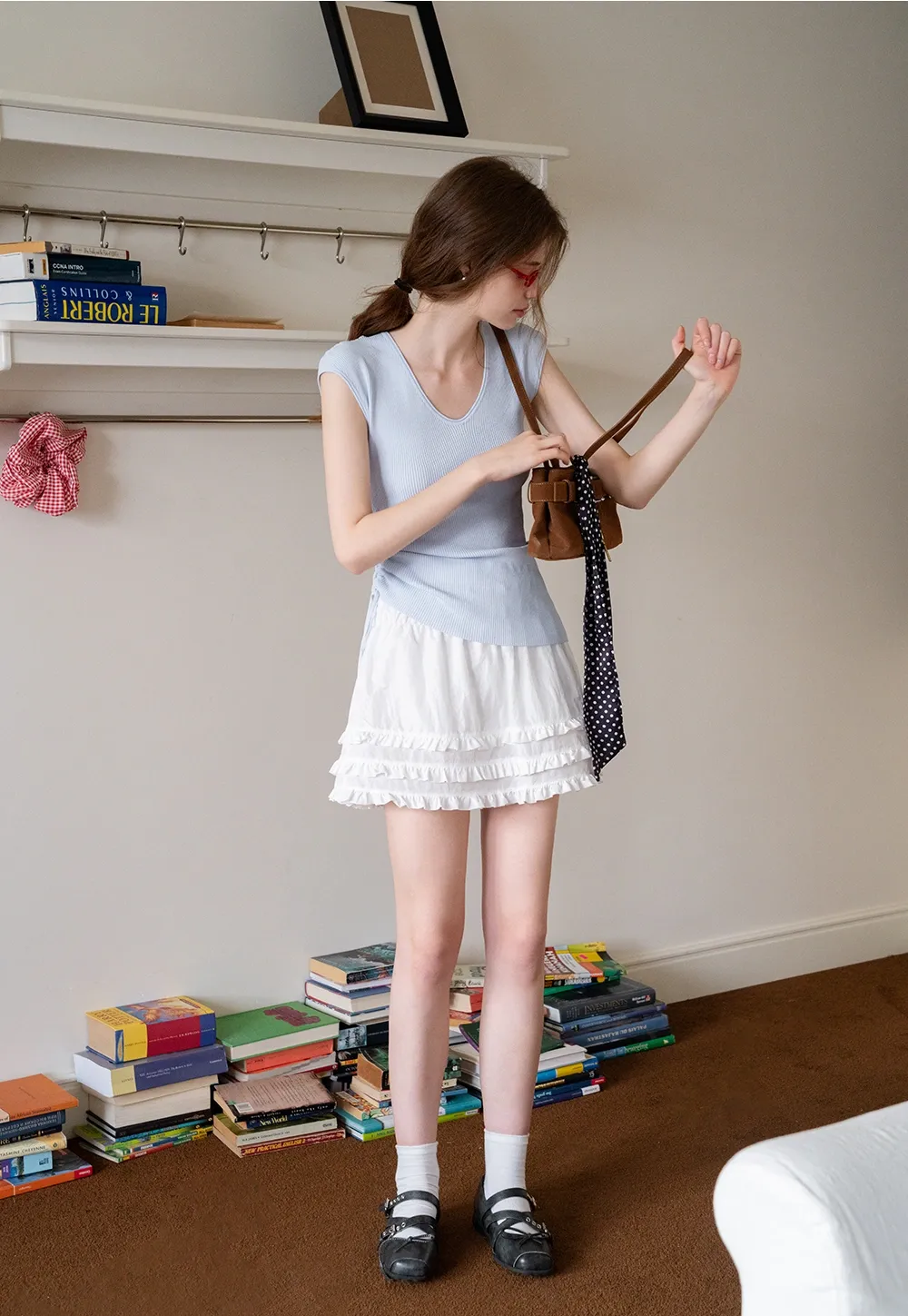 Side-Tie V-Neck Ribbed Top