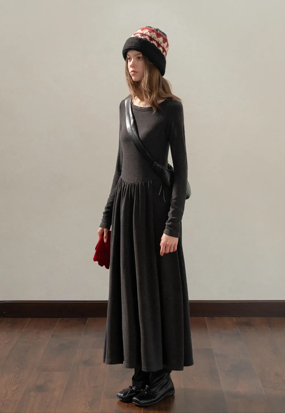 Women Knit Turtleneck Shawl and Long Sleeve Dress