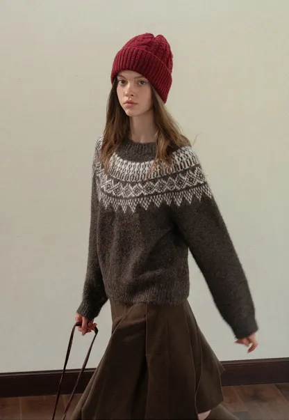 Women Warm Round Neck Nordic Style Sweater