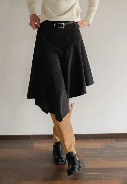 Asymmetric Wool-Blend Midi Skirt