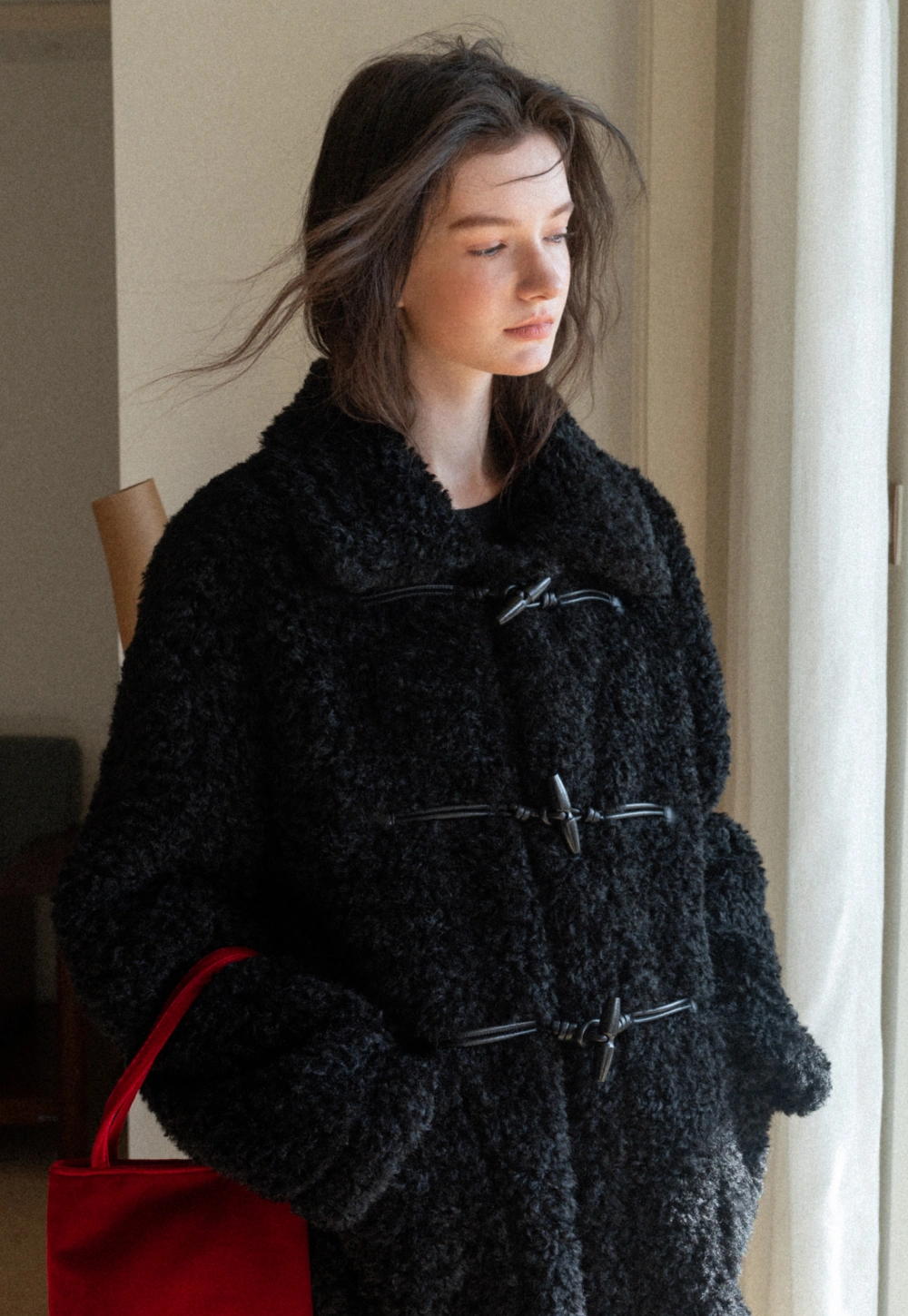 Women Fuzzy Toggle Coat Warm Winter Outerwear