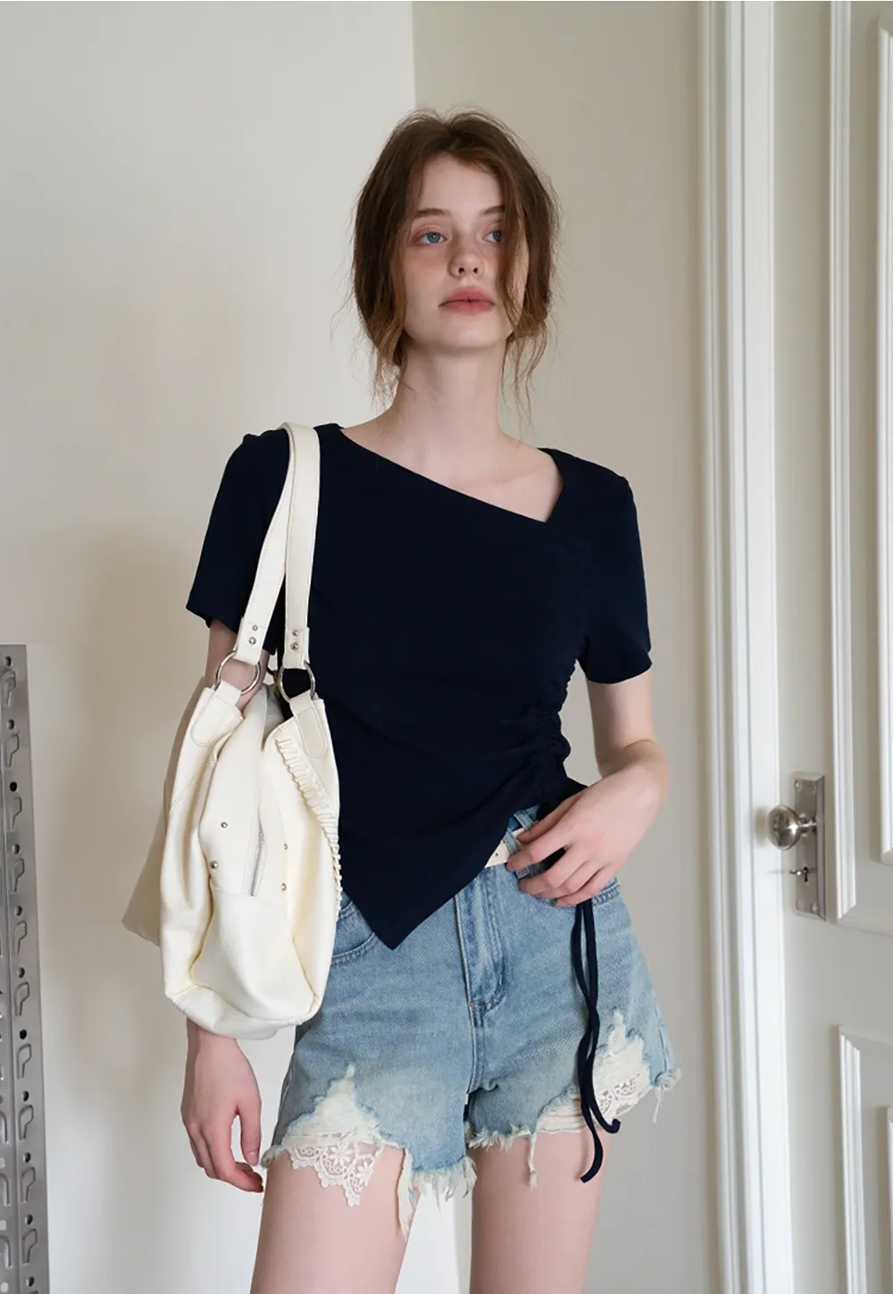 Asymmetrical Ruched Crop Top