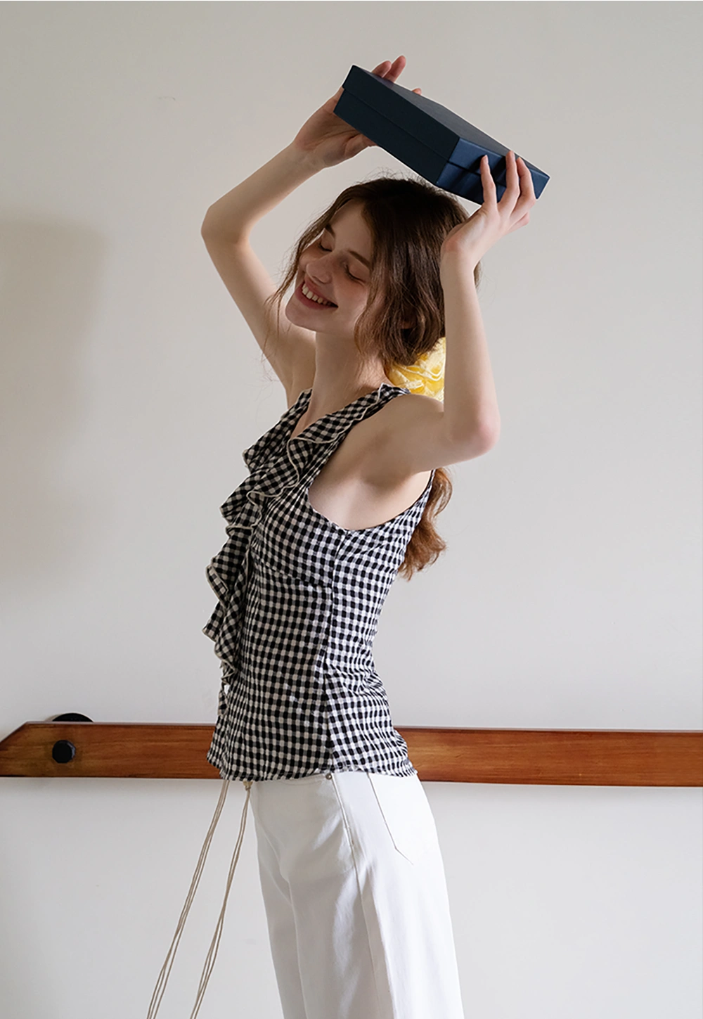 Ruffled Gingham Check Sleeveless Top