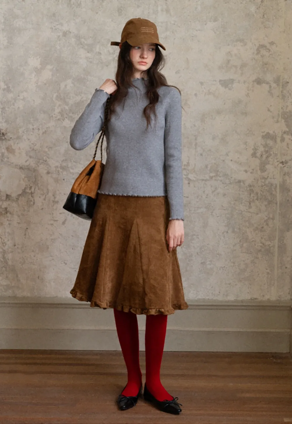 Women Basic Ribbed Sweater with Ruffled Edges