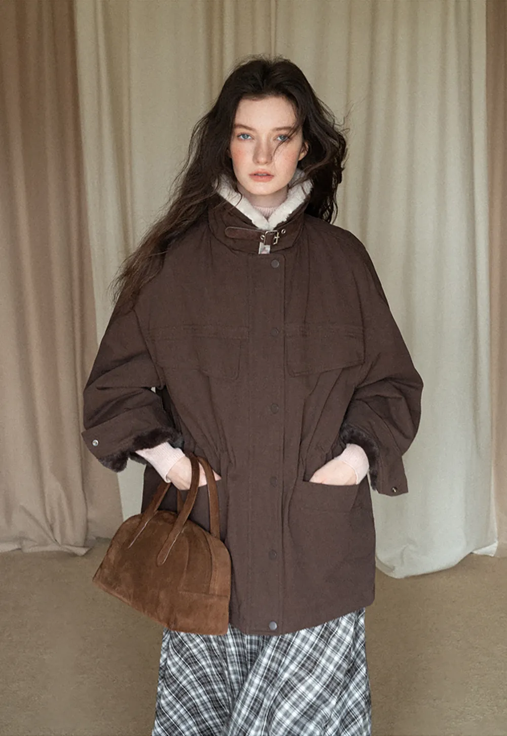 Faux Shearling Collar Utility Jacket