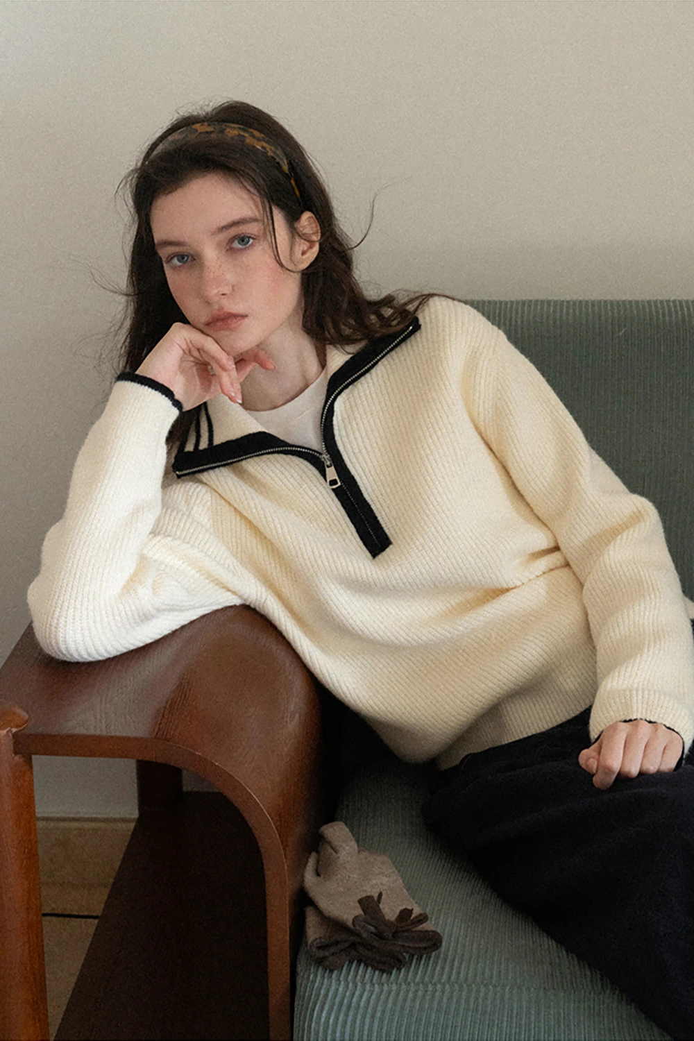 Women’s Sailor Collar Half Zip Sweater