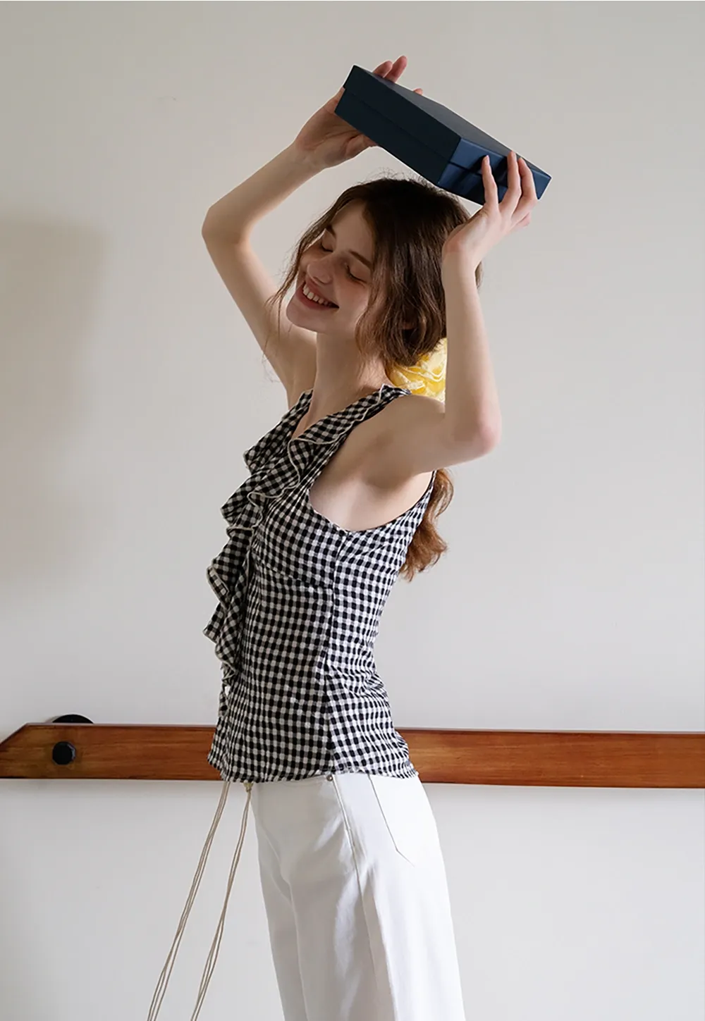 Ruffled Gingham Check Sleeveless Top