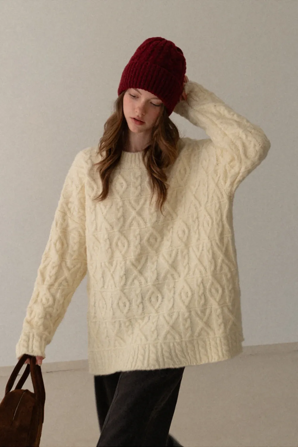 Cable Knit Diamond Pattern Sweater