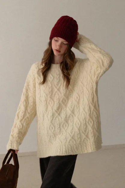 Cable Knit Diamond Pattern Sweater