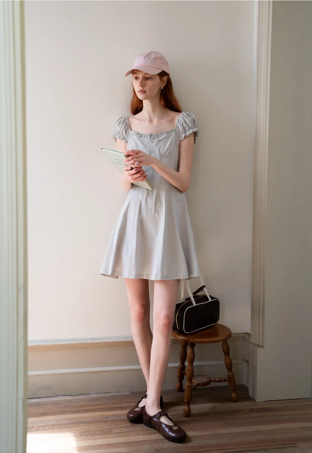 Off-Shoulder Puff Sleeve Dress with Tie
