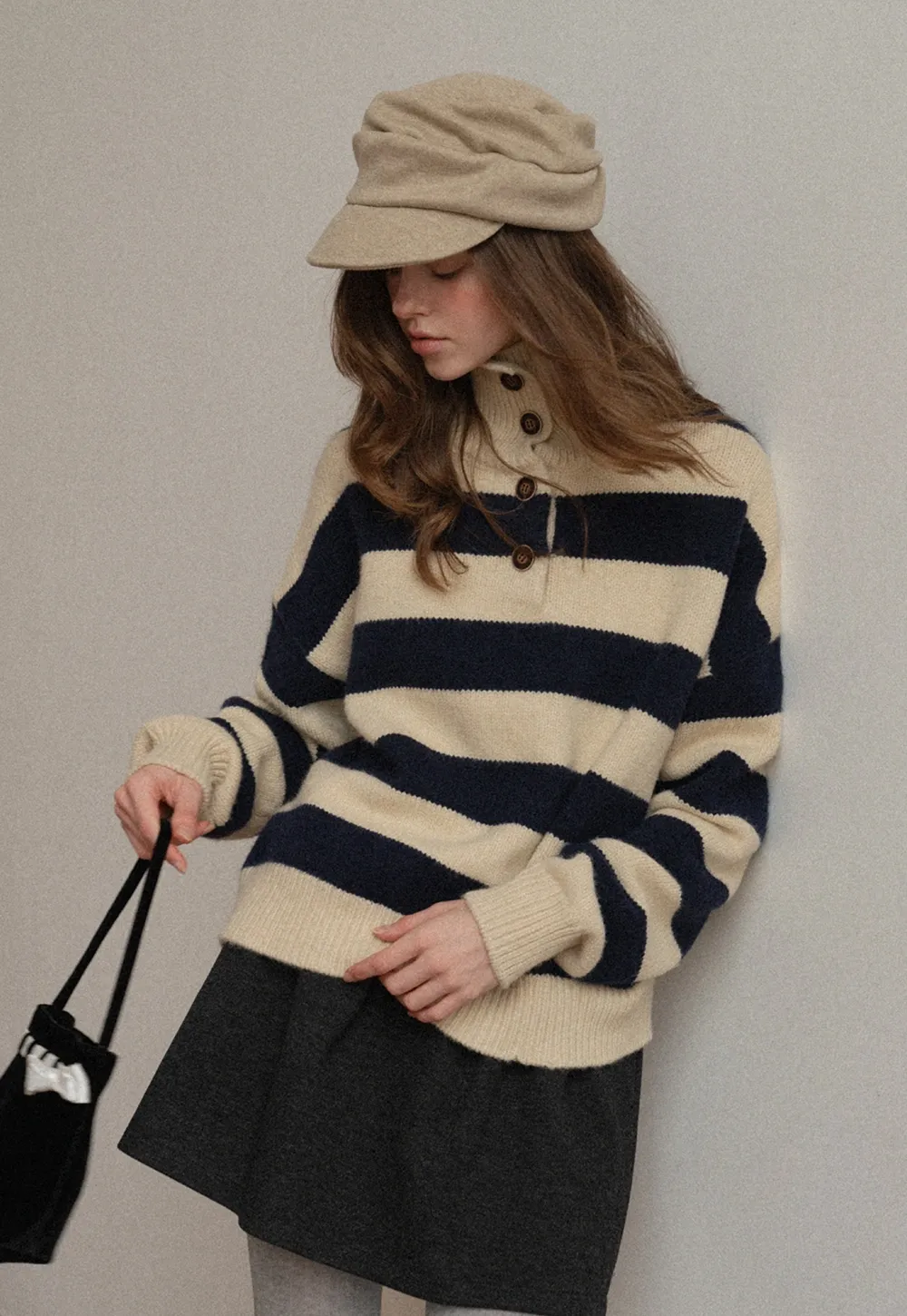 Striped Button-Down Sweater with Cozy Collar