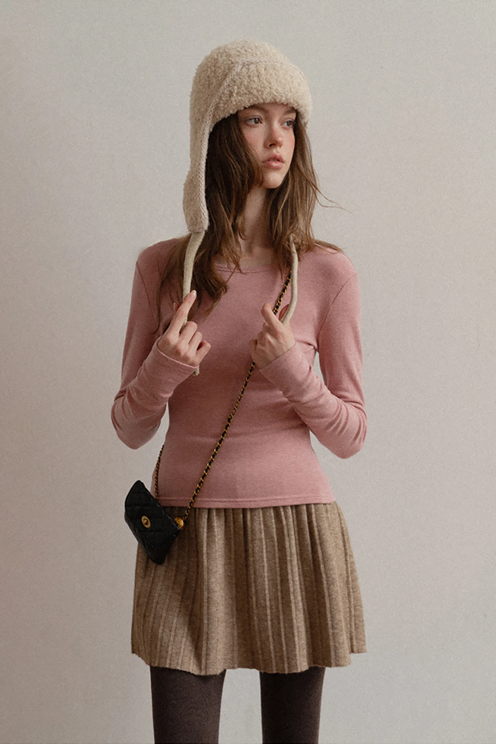Zip Sweater and Pleated Skirt Combo