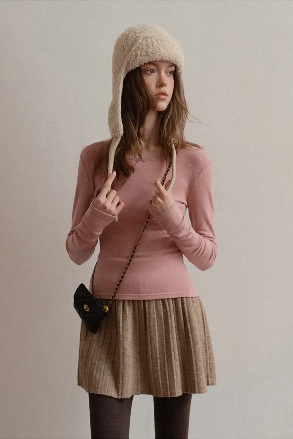 Zip Sweater and Pleated Skirt Combo