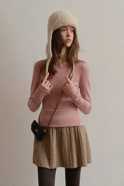 Zip Sweater and Pleated Skirt Combo