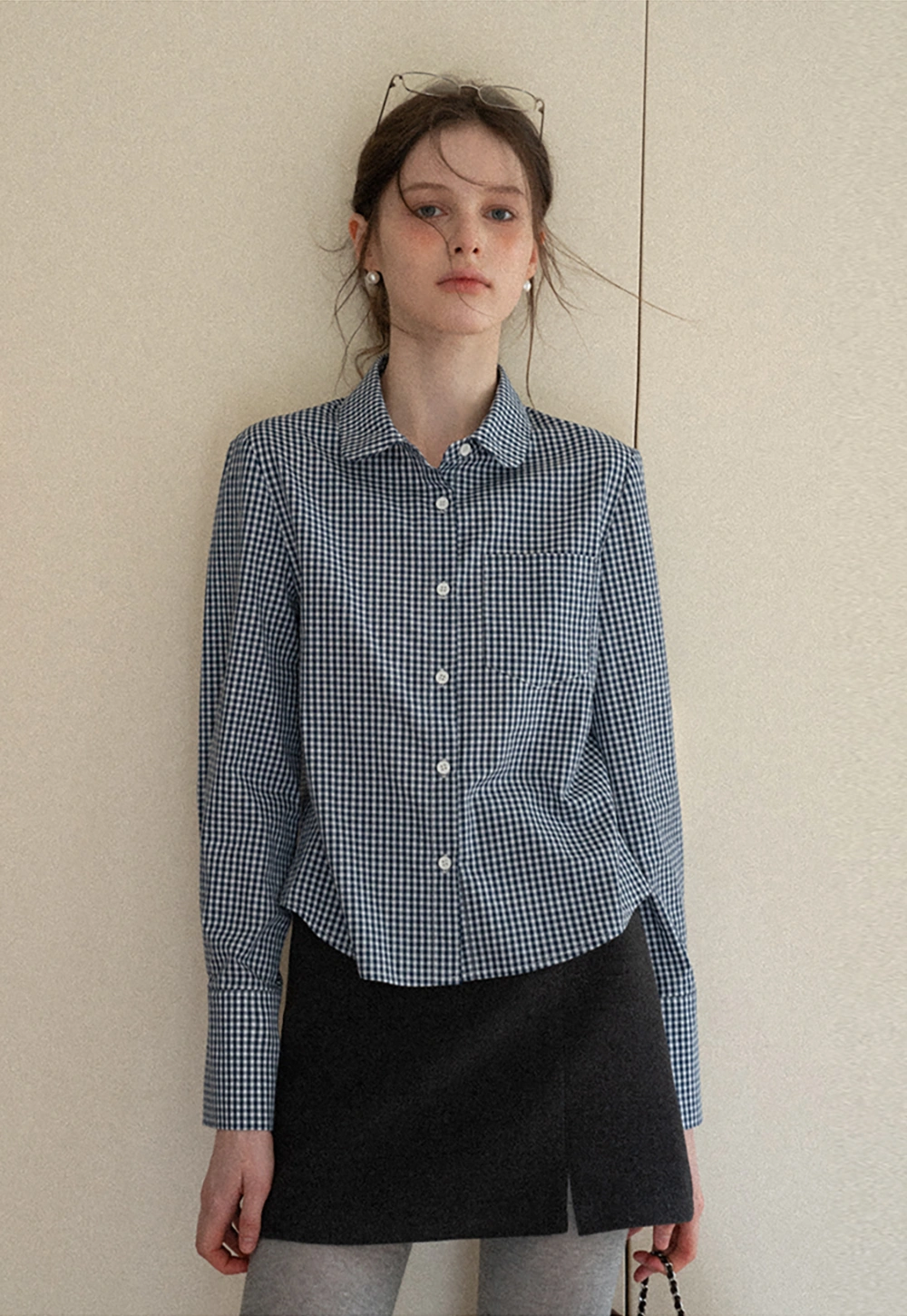Women Classic Gingham Checkered Button-Up Shirt