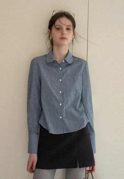 Women Classic Gingham Checkered Button-Up Shirt