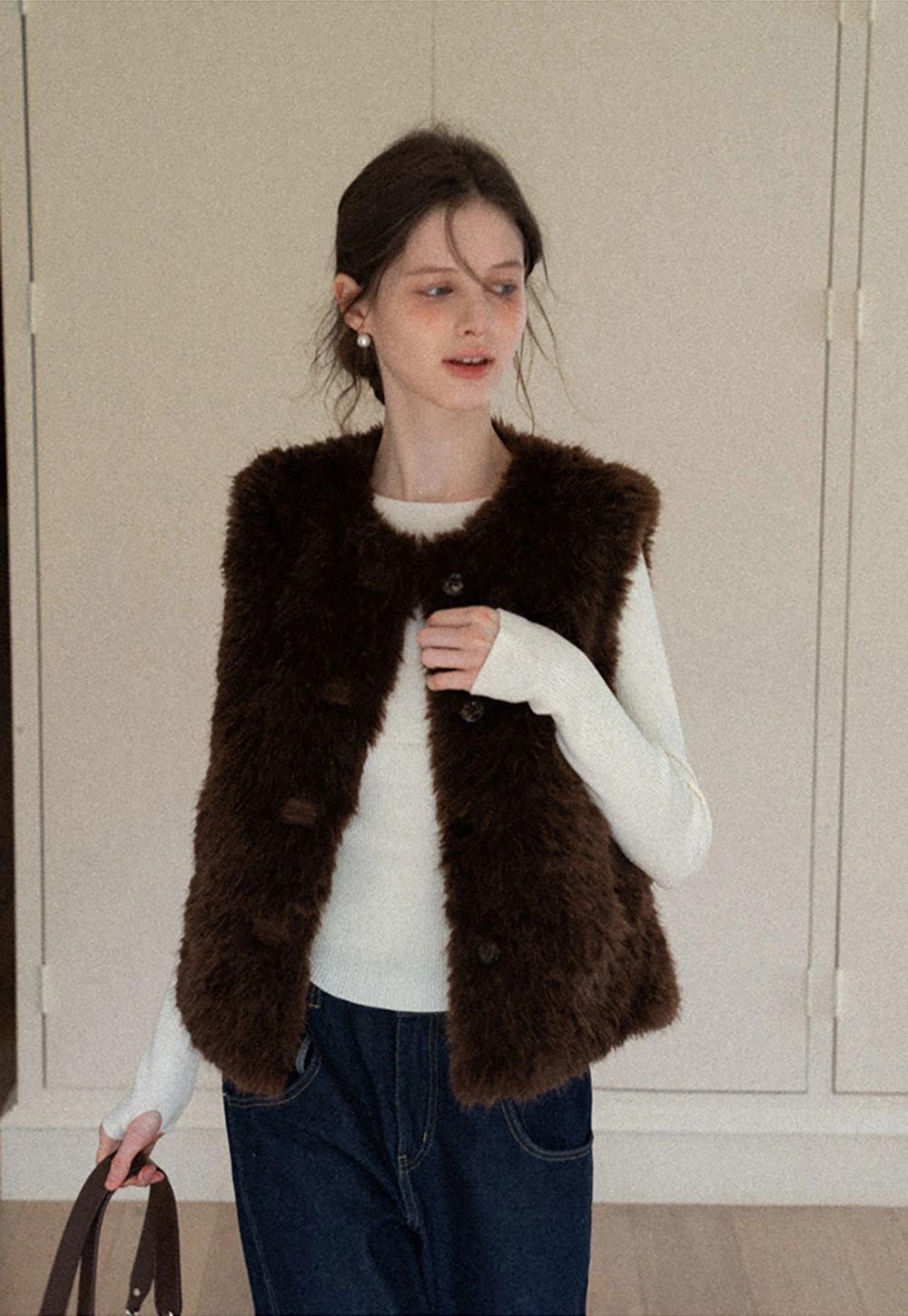 Elegant Faux Fur Vest with Buttons