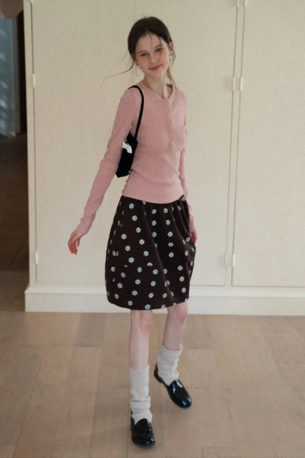Floral Print Woolen Puff Skirt