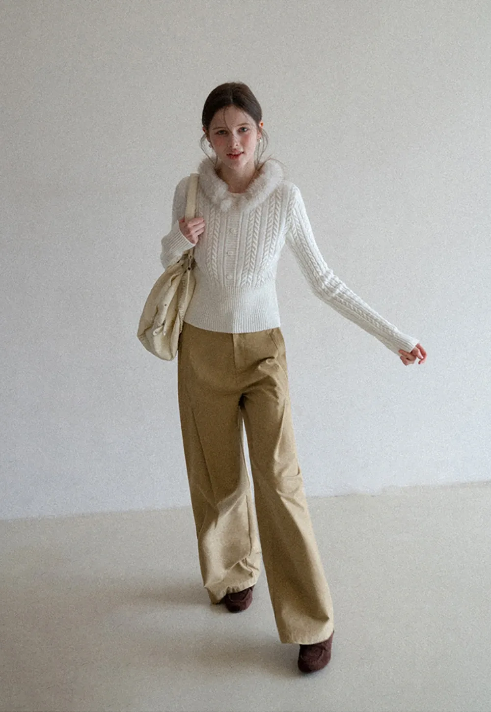 Wide leg high waist casual pants with back pocket design