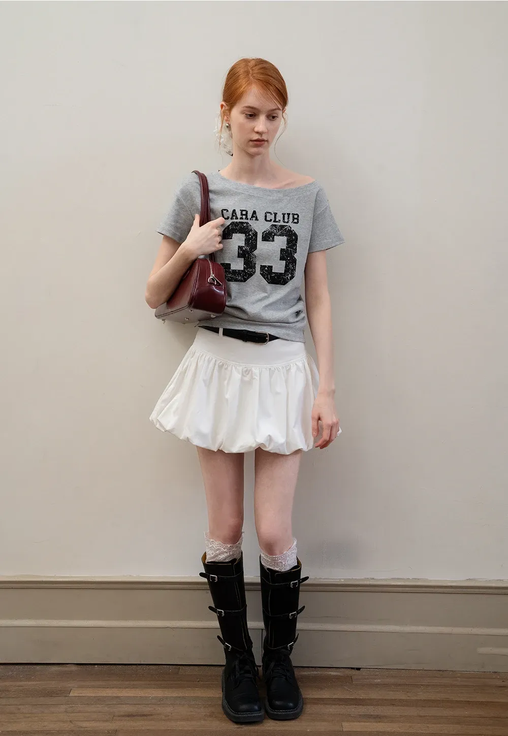 Graphic Off-Shoulder Ruched Tee