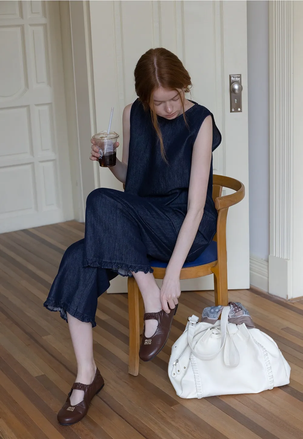 Sleeveless Denim Top and Wide-Leg Pants Set