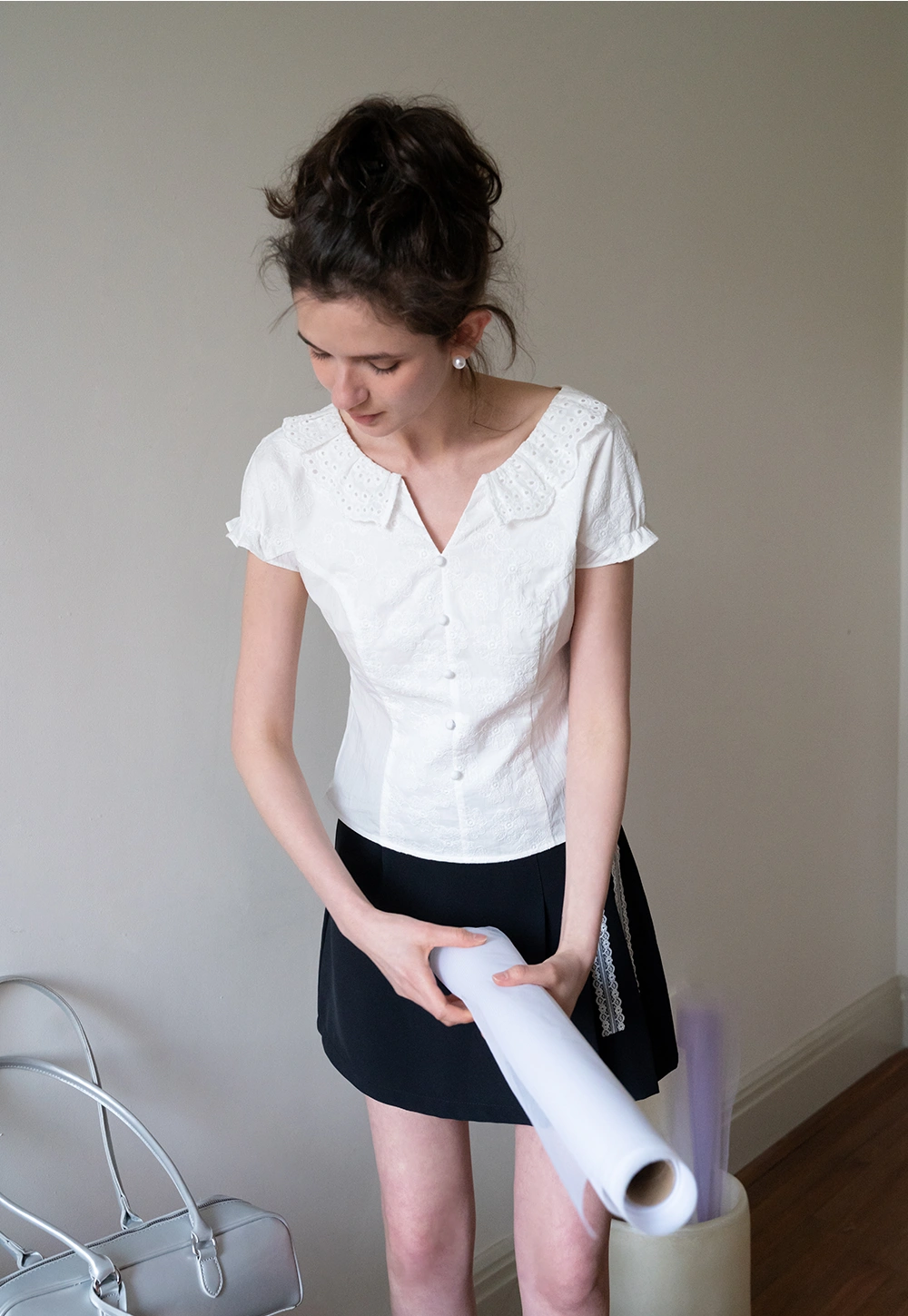 Women's Eyelet Lace V-Neck Blouse