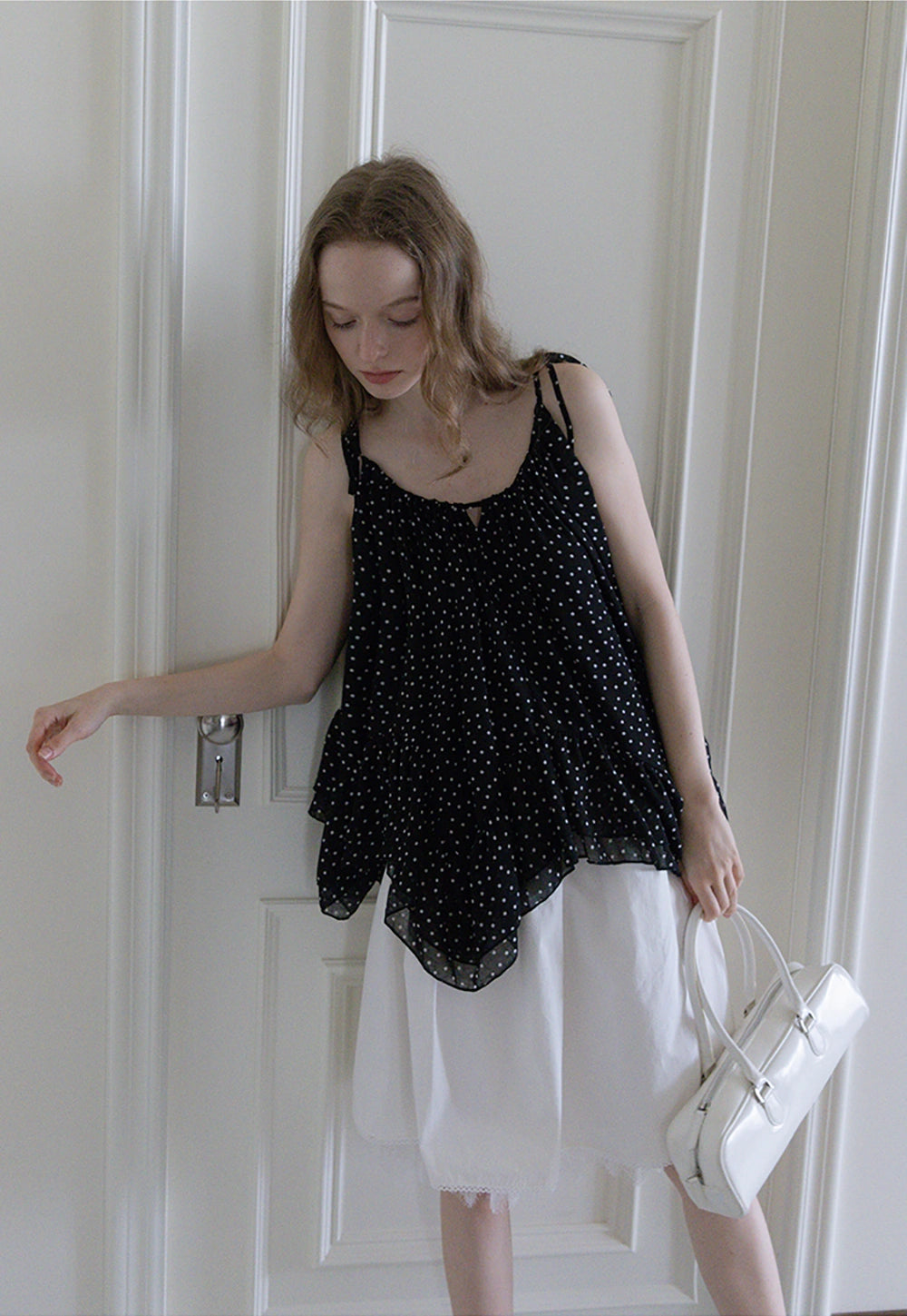 Polka Dot Ruffle Hem Cami Top